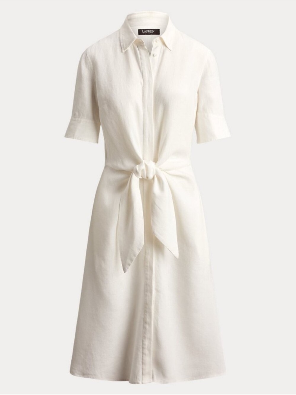 Ralph Lauren 100% Linen White Tie-Front Dress - Picture 4 of 14